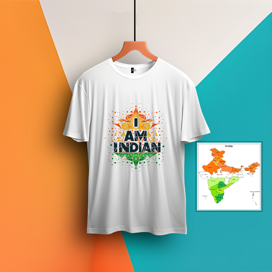 Men’s T-shirt Round Neck Classic: I am IndianM + India Map Puzzle